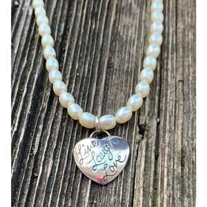 LIve Laugh Love Sterling Silver Heart and Freshwater Pearl Necklace